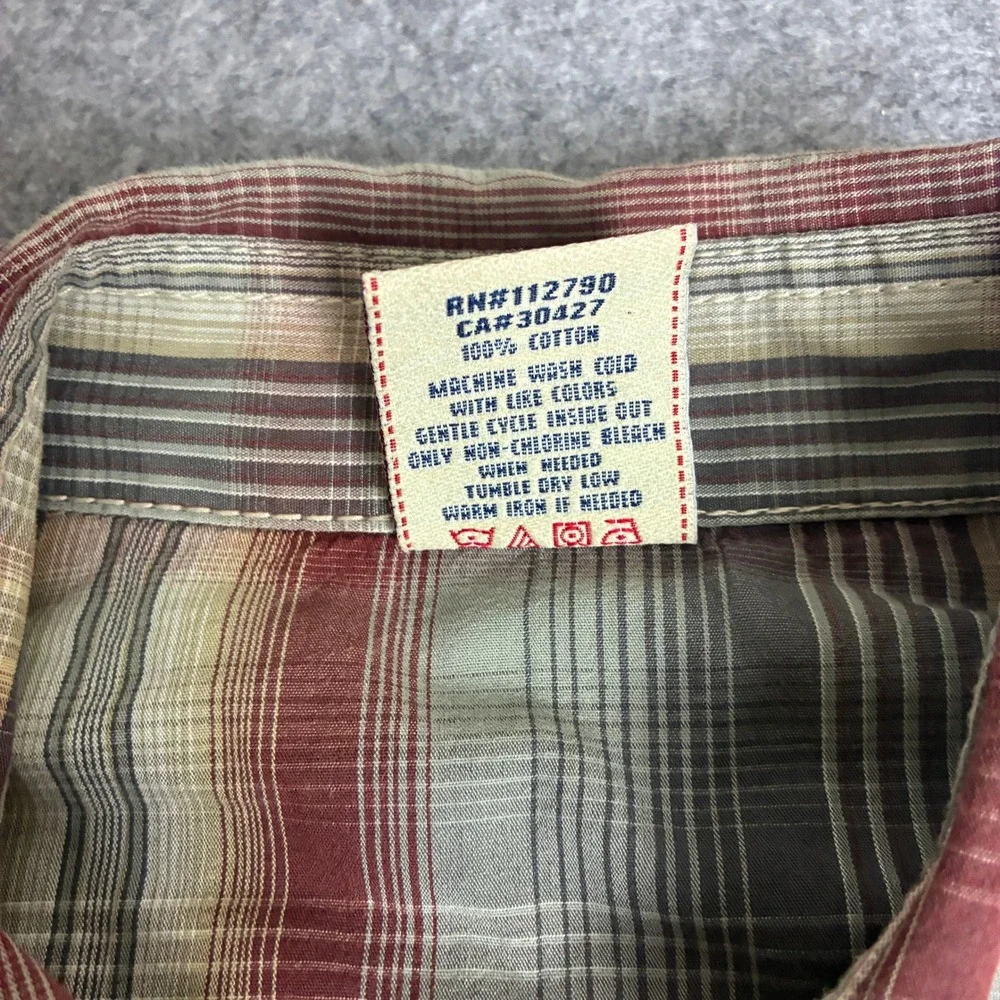 True Religion Mens Plaid Western Pearl Snap Shirt Red Tan Horseshoe Pocket XXL